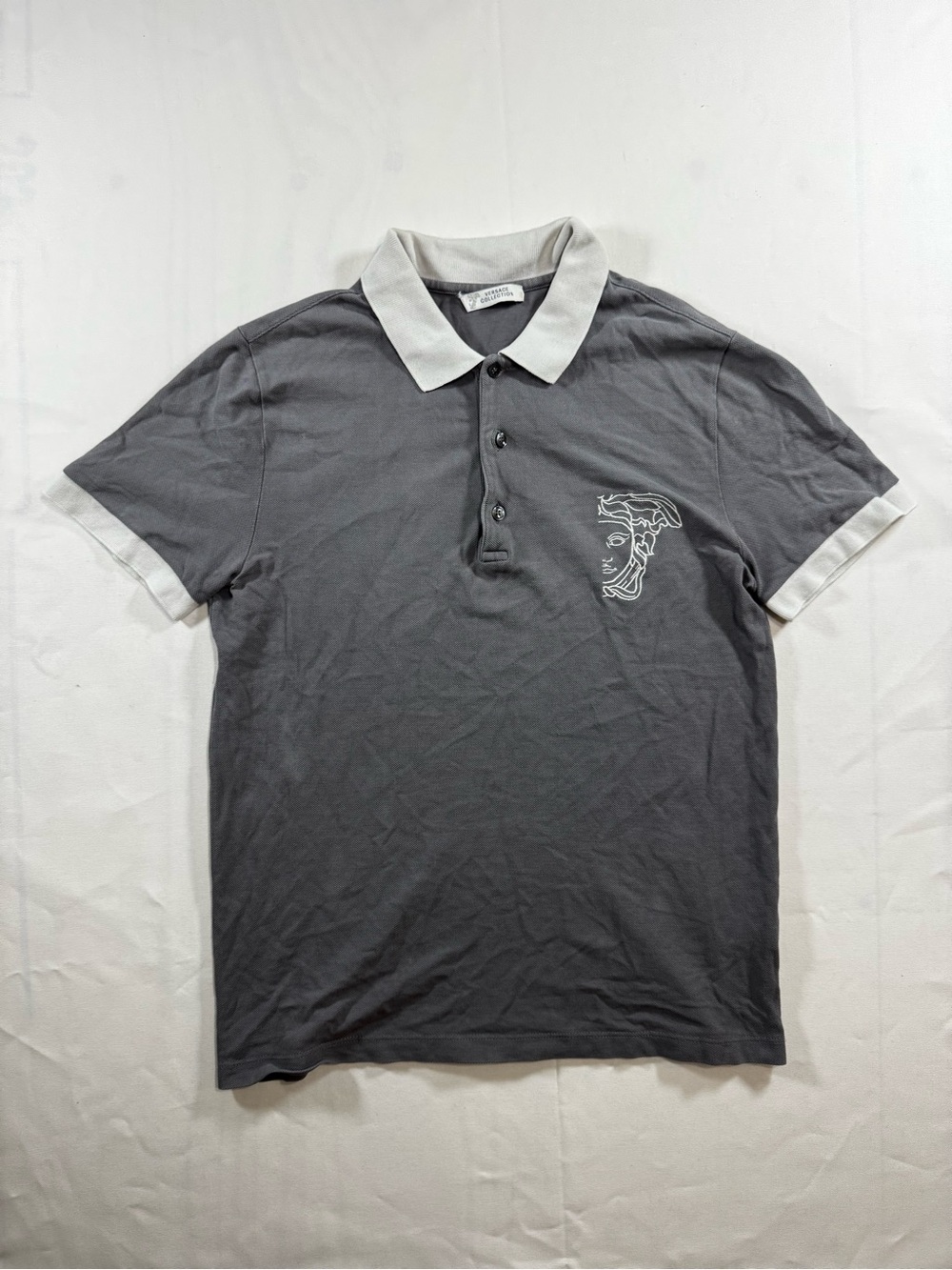 Versace Gray Polo with White Collar and Sleeve Trim